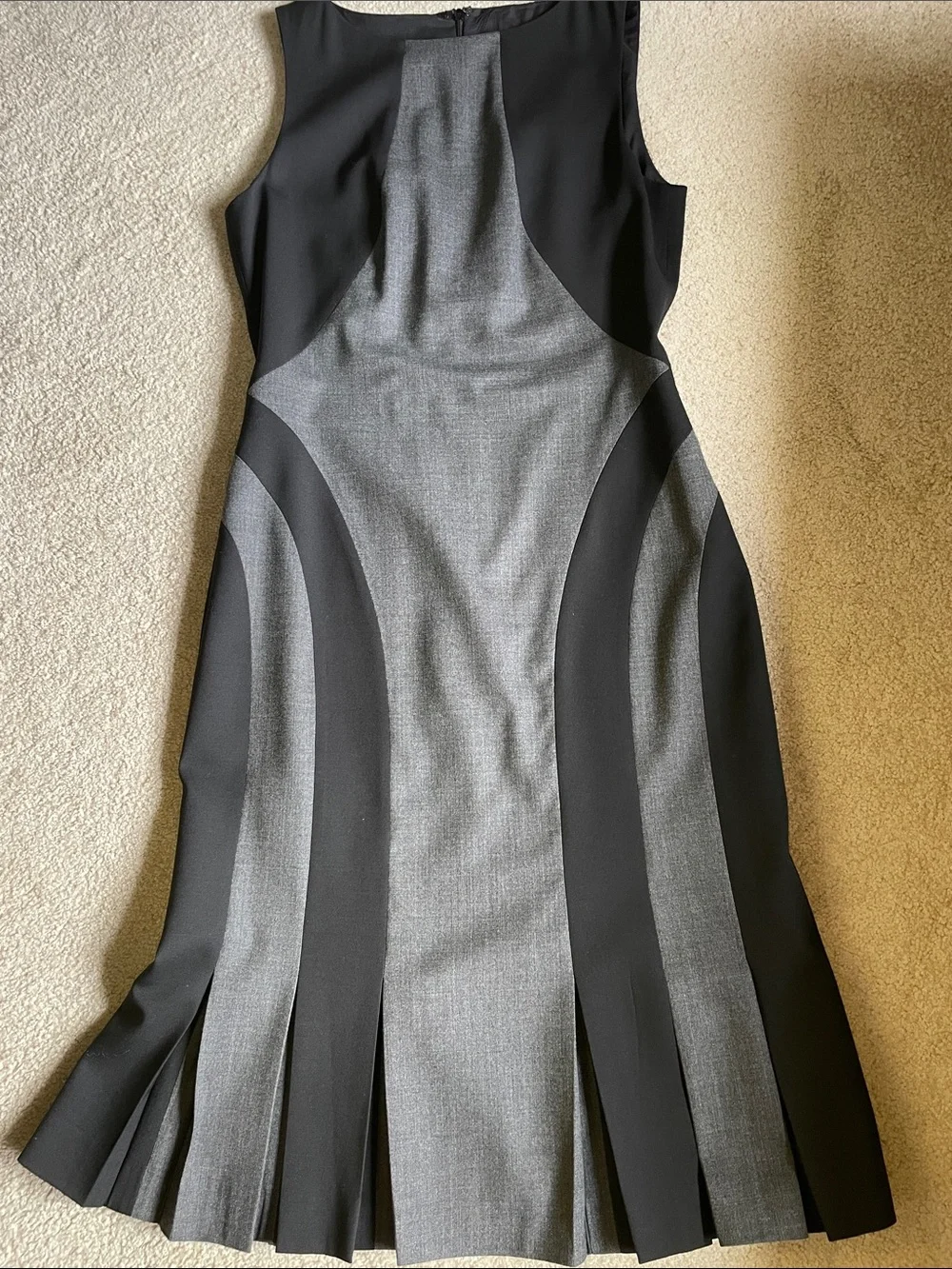 Michael Kors Sleeveless Gray and Black Panel Fit-and-Flare Dress
